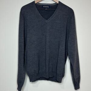 Brooks Brothers Extra Fine Italian Merino Wool Gray V Neck Sweater Size M